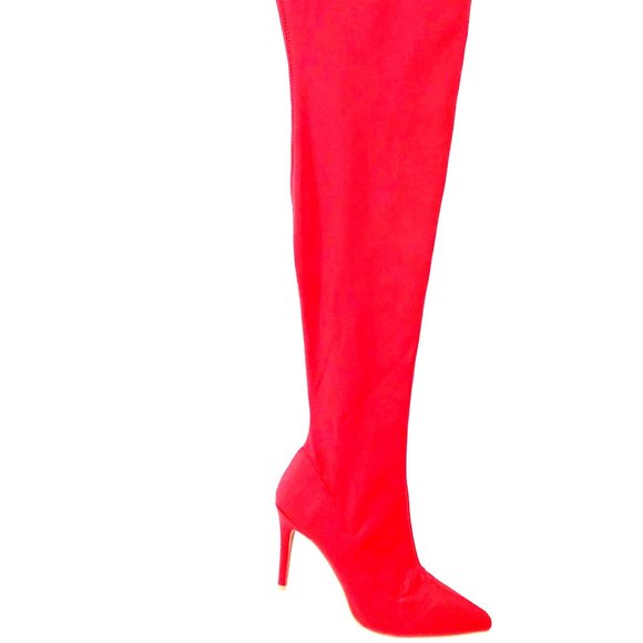 Thigh High Red Hi Heeled Boots - Picture 1 of 6